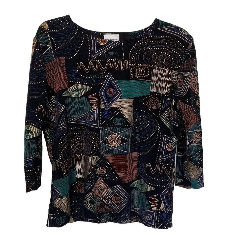 Tape Measure Women's Large Abstract Print 1/2 Sleeve Multicolor Metallic Blouse